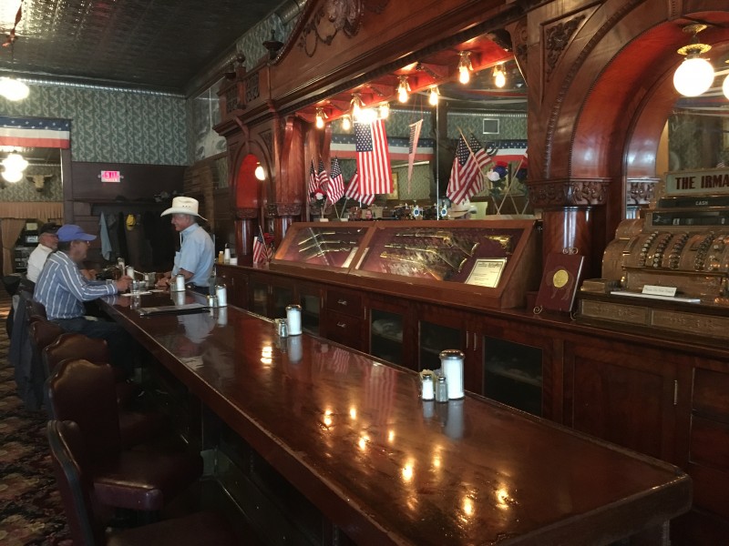 Buffalo Bill's Irma Hotel
The back bar made of cherry that was a gift given by Queen Victoria to Buffalo Bill after he did a wild west show in England
