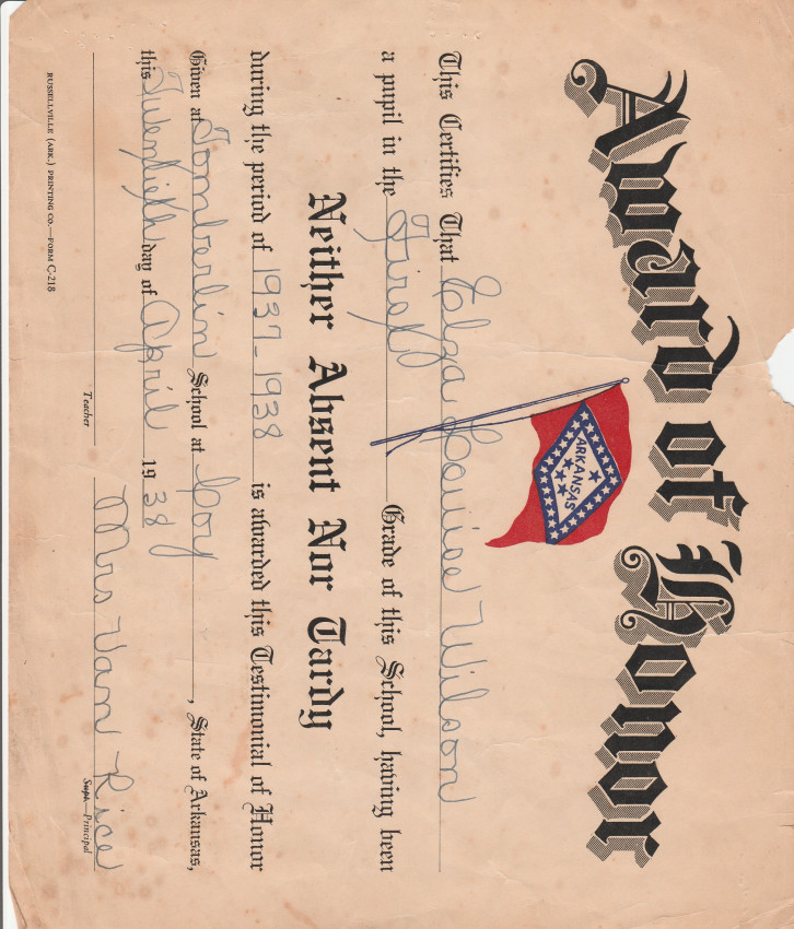 Award of Honor
First Grade 1937-1938
Keywords: Elza